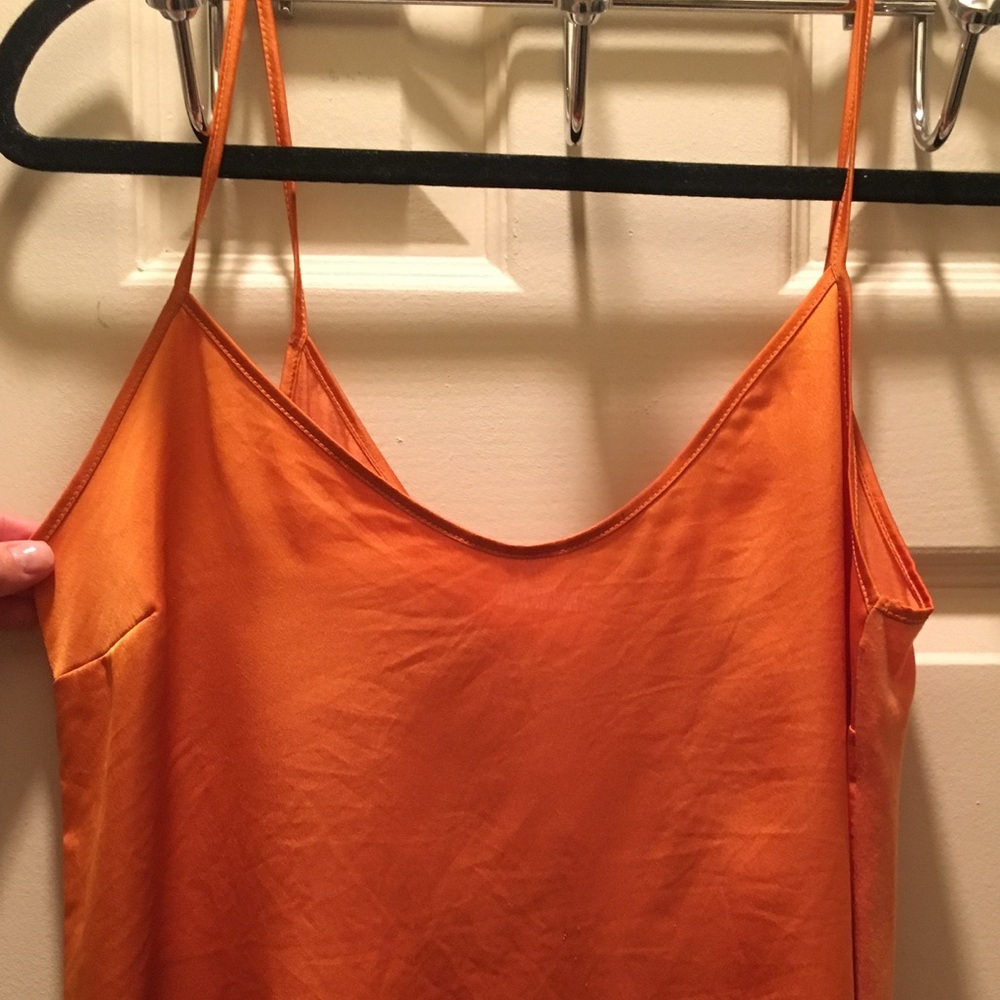 Zara Orange Satin Spaghetti Strap Tank Top